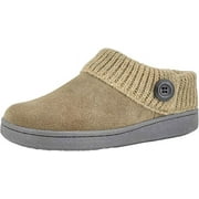 Angelina Sage Knitted Collar Winter Clog Rounded Closed Toe Slippers (Sage Premium Suede, 6)